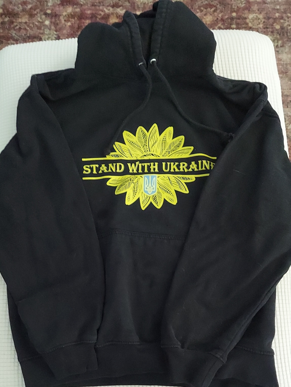 Stand With Ukraine Black Hoodie with Yellow Graphic